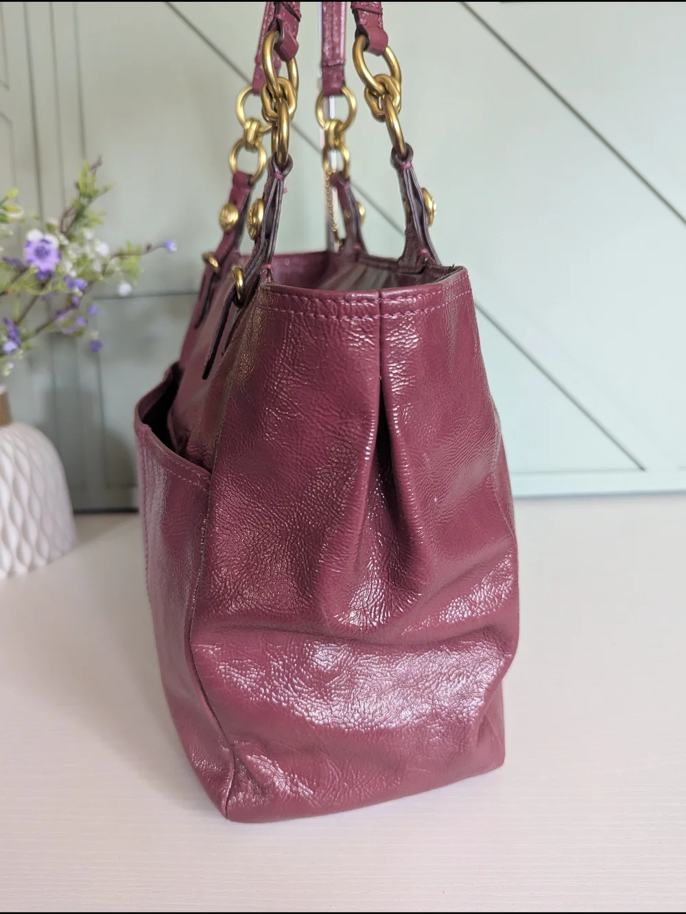 Coach Shoulder Tote in Plum with Gold Hardware